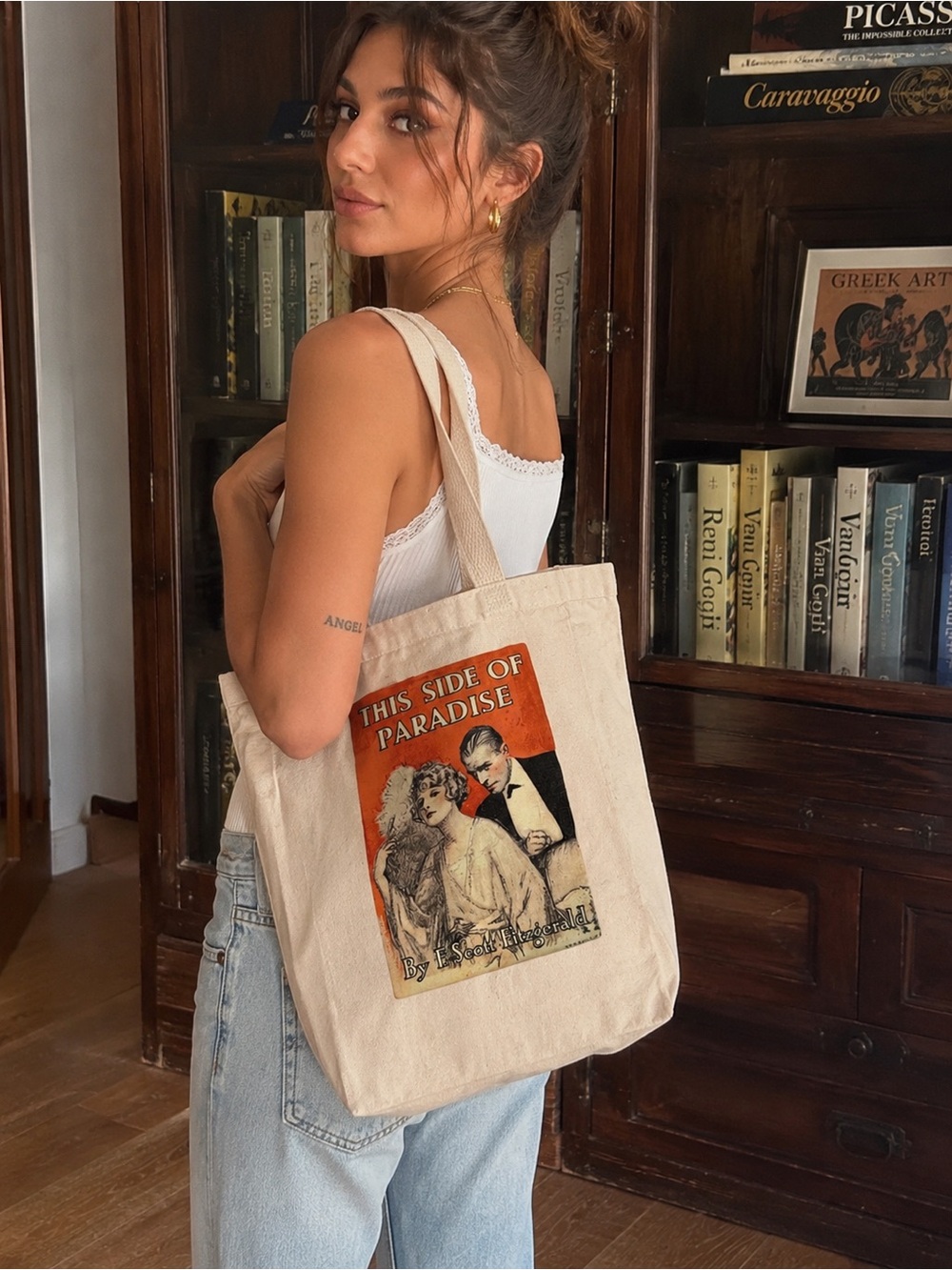 Barnes & Noble Cream Canvas Tote with Orange 'This Side of Paradise' Print Viral